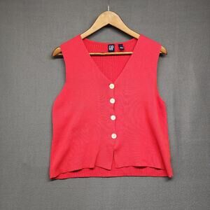 Vintage GAP Sweater Vest Womens Large Red Swank Top Ribbed Hong Kong Preppy